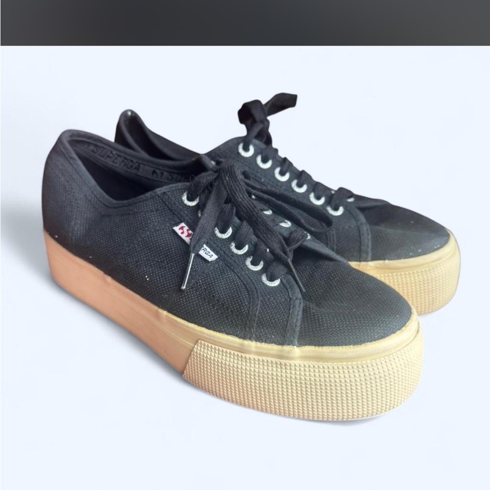 Superga Women's Black Canvas Platform Sneakers
